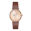Montre à quartz pour femme avec boîtier or rose, bracelet cuir brun et cadran effet marbre - Boîtier Or Rose Cadran Or Rose Bracelet Marron