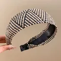 Bohemian knotted straw headband featuring a black and beige chevron weave pattern - Chevron Woven Plain Style / Black