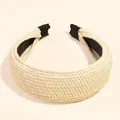 Bohemian knotted straw headband for women in light beige with woven texture detail - Plain Edged Style / Beige