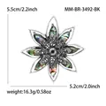 Broche floral retro con pétalos de concha de abulón y cristal negro central - Plata Antigua (MM-BR-3492-BK)