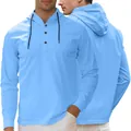 Men's sky blue buttoned hoodie with black drawstrings and long sleeves in a casual fit - S / Light Blue
