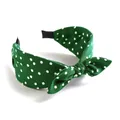 Dark green bow headband for women featuring classic white polka dots on fabric - Green Polka Dot Bow