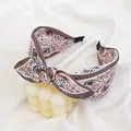 Retro paisley print bow headband with vintage wide band design in pink and blue tones - Retro Ethnic (FK-B929 Pink)