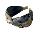 Retro bow knot headband in blue and cream satin fabric with abstract art print - Artistic Print (FK-B896 Blue)