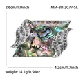Broche rectangular de concha de abulón con alas plateadas y cristales 4,2x2,6cm - Plateado