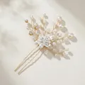 Forcina per capelli da sposa fatta a mano con fiori bianchi perle e cristalli oro - Oro