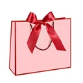 Pink gift bag with deep red satin bow and matching woven handles for jewelry packaging - Red Frame Pink; Horizontal Extra Small Size 19*15*7 Ribbon Style