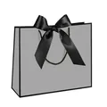 Gray and silver gift bag with black satin bow and thick textured paper finish - Black Frame Silver-gray; Horizontal Extra Small Size 19*15*7 Ribbon Style.