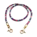 Detail of colorful woven shoulder strap with dual golden metal lobster clasps - 80 cm / Rose Pink Purple (Gold Buckle)