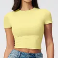 Slim fit light yellow short sleeve yoga top crop t-shirt for fitness and running - Lemon Yellow