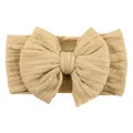 Elastisches Baby-Stirnband mit Jacquard-Strickschleife in warmem Beige - Khaki