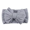 Elastic baby headband with large grey cable knit bow for newborns and infants - Light Gray