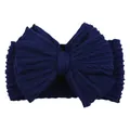 Elastic navy blue baby headband featuring a soft jacquard texture and large bow - Navy Blue