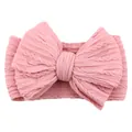 Pink cable knit baby headband featuring a large bow and soft elastic fabric for infants - Korean Pink