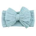 Elastic jacquard baby headband with large double bow in light blue knitted fabric - Lake Blue