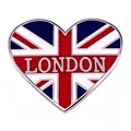 Spilla London a forma di cuore con motivo Union Jack e cornice in metallo argentato - Blu