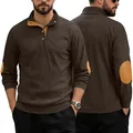 Men's corduroy henley sweatshirt in dark brown featuring stylish elbow patches - Dark Brown