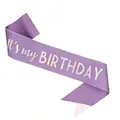 Écharpe d'anniversaire lilas avec lettrage It's my Birthday holographique en satin souple - Ensemble d'écharpes / Mauve Irisé