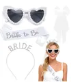 Écharpe Bride to Be en satin blanc avec serre-tête strass et lunettes cœur perles - Écharpe Et Serre-Tête Et Voile Et Lunettes De Soleil / Ensemble Blanc Avec Lunettes Perle