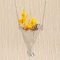 Artistic silver bouquet pendant necklace with yellow dried flowers inside - Wrapping Paper Bouquet Arrangement Necklace (7453) / Silver