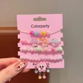 Kids acrylic beads bracelet set with colorful macaroon beads and pink star charm - 30# Petal