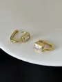 Elegantes pendientes de aro cuadrados dorados con circón y agujas de plata S925 - Dorado