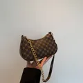 Vintage brown monogram hobo bag with gold chain and printed crescent design - Brown
