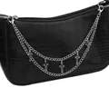 Black crocodile texture underarm bag with double silver chain and cross pendants - Cross Double Layer Bag Chain