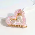 Pink marble heart-shaped hair claw clip with elegant gold alloy inner frame - Pink Heart