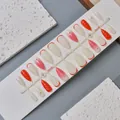 24-piece press-on nails set featuring orange 3D flower embossing and gradient pink - Orange-Red Relief Pattern Style (WY-138)