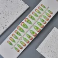WY-115 24pcs green gradient press-on nails with cute 3D cartoon apple and star patterns - WY-115 / 10 Pieces In Xs Size