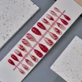 Press-on nail set featuring dark red and pink colors with gold butterfly and pearls - Full Box Set / Dark Red Pink Butterfly Pearl Style (WY-105)