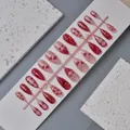 24pcs stiletto press-on nails with red heart, bow, and rhinestone designs, model WY-118 - Full Box Set / Red Pink Bow Heart Diamond Style (WY-118)