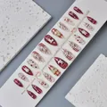 Deep burgundy and cream press-on nails featuring cute 3D bunny and strawberry designs - WY-109 / 10 Pieces In Xs Size