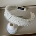 Elegant white tweed headband with pearl edges and sparkling sequin details - Pearl Sequin Decorative Headband / Off White