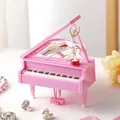 Pink piano music box with rotating ballerina figure and elegant jewelry accents - Small Pink with Dancing Girl
