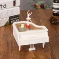 White piano music box with rotating ballerina dancer and golden mechanical movement - Small White with Dancing Girl