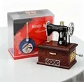 Vintage sewing machine music box in black and brown finish with mechanical hand crank - Hand-crank Retro Sewing Machine Style (YL207)