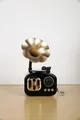 Retro black gramophone music box with golden horn speaker on a wooden surface - Hand-crank Gramophone Style (Black)