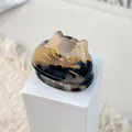 Tortoiseshell acetate cat hair claw clip with golden engraved facial details - 3cm / Beige Tortoise Shell