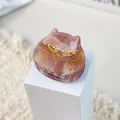 Mini cat hair claw clip in pink marble acetate finish with gold whiskers detail - 3cm / Deep purple