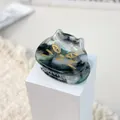 Mini acetate cat hair claw with green marble texture and gold facial details - 3cm / Vintage Green