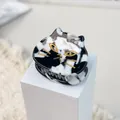 Mini cat-shaped hair claw clip in black and white marble acetate finish for women - 3cm / Black and White