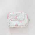 Detailed close-up of corduroy floral coin purse featuring a snap pocket and pink zipper - Pink Flower