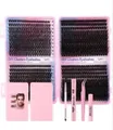 DIY cluster eyelash extension kit with tweezers, brushes, and glue in pink packaging - Segmented Dense Eyelash Auxiliary Tool Set / DIY-JMS-143 With Pink 4-Piece Tool Set