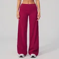 Pantalon de yoga bordeaux pour femme avec taille haute élastique et jambes larges - Rouge Framboise