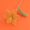 Handmade crochet orange lily flower with detailed knitted petals and green stem - Orange-lily Branches