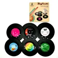 Lot de 6 dessous de verre vinyle vintage avec étiquettes colorées et coffret - Petit (9.5cm)