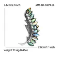 Vintage silver feather brooch with iridescent abalone shell inlay for clothing accessory - Silver