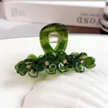 Molla per capelli a fiori in acetato verde scuro con strass per acconciature - Verde Scuro